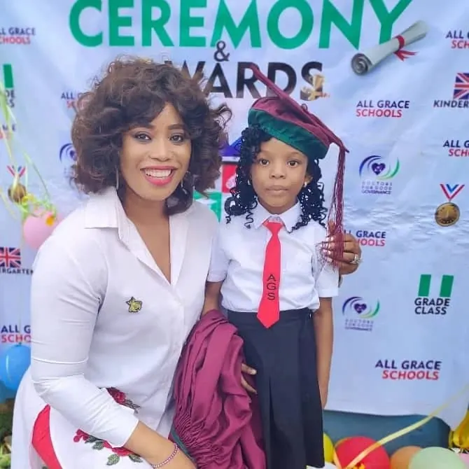 A teacher and pupil at the school’s ceremony and awards day
